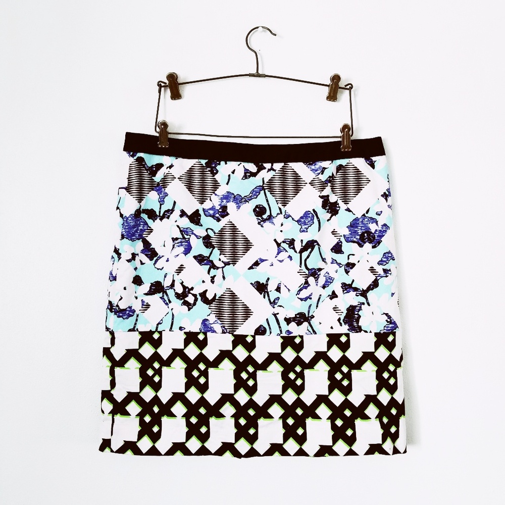 Black Blue Floral Abstract Print Skirt